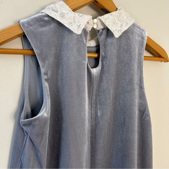Copper Key Silver Faux Velvet Sleeveless Dress White Lace Collar Girls 14 excell - Picture 6 of 11